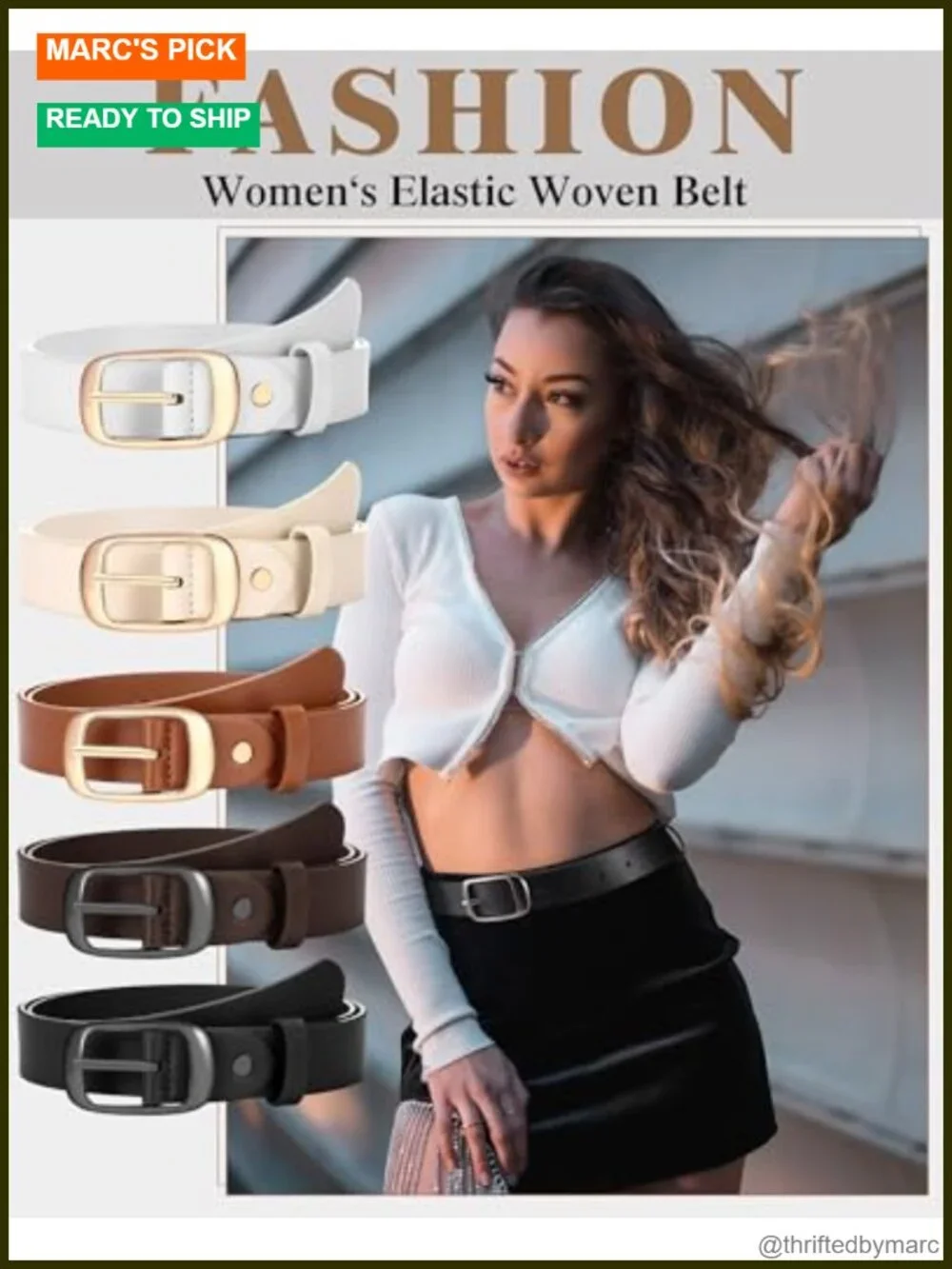 5 Pack Women PU Leather Belts with Pin Buckle for Jeans Pants Dresses